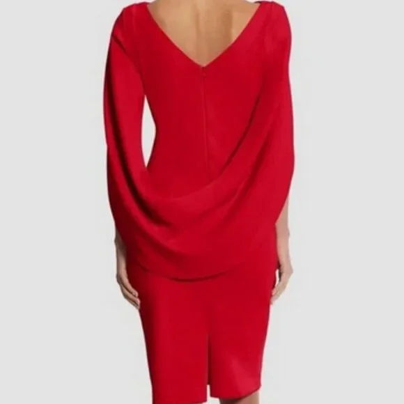 Betsy & Adam Red Cape Sleeve Crepe Sheath Dress Dresses